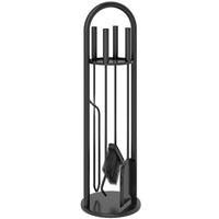 Outsunny Fireplace Tools Set - 5 Pieces Metal Fireside Accessories - Black-Five-piece set includes a brush, a shovel, a poker, a pair of tongs and a round metal stand