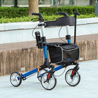 HOMCOM 9" Wheels Folding Rollator Walker with Large Seat - Blue-Features single-click, 8-level height adjustment 