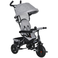 Qaba 6-in-1 Toddler Tricycle Stroller with Basket and Canopy - Grey-6-in-1 design grows with your child for years of fun 