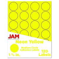 JAM Paper Round Circle Label Sticker Seals, 1 2/3" Diameter, Neon Yellow, 120 Pack-Circle Labels