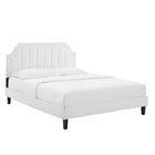 Modway Sienna Performance Velvet Full Platform Bed with Black Wood Legs - White-Stain-Resistant Performance Velvet
