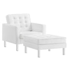 Modway Loft Tufted Vegan Leather Armchair and Ottoman Set - Silver White-Mid-Century Armchair and Ottoman Set