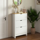 HOMCOM Narrow Shoe Cabinet with 3 Flip Drawers & Adjustable Shelf for Entryway - White-The inside shelves are 2-level adjustable or removable to satisfy shoes of different heights