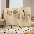 HOMCOM 6 Panel Freestanding Room Divider with Pegboard Display for Home Office - Natural Wood-Pegboard surface offers convenient organization for small items 
