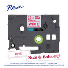Brother Laminated Tape for P-touch Label Maker - 12 mm - Red Print on White Label-Split-back, easy-peel backings provide quick label application