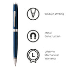 A.T. Cross Coventry Blue Lacquer Ballpoint Pen - Medium - Black Ink-Cross products are unquestionably guaranteed against mechanical failure and all writing instruments are backed by a Lifetime Mechanical Warranty.