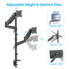 SHOPPINGALL Extra Long Vertically Stacked Dual Gas Spring Monitor Arm for 15”-32” Screens - SA-GA24L-Black-Both Desk Clamp and Grommet Mounting Options in The Box