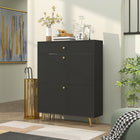 HOMCOM Shoe Storage Cabinet with 2 Flip Drawers for 12 Pairs - Black-Gold handles add a touch of elegance