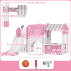 Qaba 7-in-1 Toddler Slide with Playhouse and Basketball Hoop for Indoor Play - Pink-A spacious playhouse and whiteboard inspire creativity and play 