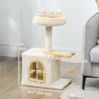 PawHut 28" Cat Tree Tower with Plush Top Bed - Beige/Yellow-Unique design with a dangling ball for endless interactive fun 