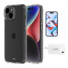 AXS Starter Kit bundle Ultra Clear Case, Screen Protector and 20w Charger for Apple iPhone 15 Plus-Drop-tested, scratch resistant phone case with shock absorbing air pockets
