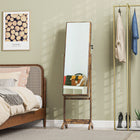 HOMCOM Mirror Jewelry Cabinet - 18.4" L x 14.4" W x 59.6" H - Rustic Brown-Magnetic closing on the mirror door for smooth opening and closing 