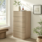Modway Mirae 5-Drawer Curved Dresser Chest of Drawers - Brush Light Oak-Wood Grain Laminate Finish