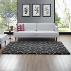 Modway Solvea Moroccan Trellis Shag Area Rug - 5 ft W x 8 ft L - Dark Grey/Ivory-Gripping Jute Fabric Underside 