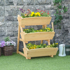 Outsunny 3-Tier Wood Planter Box - 23.5" L x 29.5" W x 30.25" H - Light Brown-Three growing areas for different plants or planting methods 