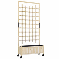 Outsunny Wooden Planter with Trellis with Wheels - Drainage Holes-Trellis for climbing plants
