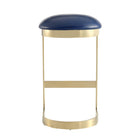 Manhattan Comfort Aura 16.54" Modern Faux Leather Upholstered Bar Stool - Blue and Polished Brass - 3 Pack-16.54" L x 20" W x 28.54" H