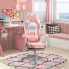 HOMCOM Reclining Faux Leather Gaming Chair with Footrest, Lumbar Support and Headrest - Pink-135 degree reclining back with lockable positions, linked armrests move accordingly