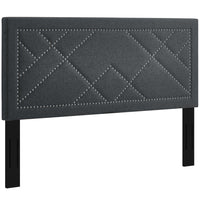 Modway Reese Nailhead Upholstered Linen Fabric Full/Queen Headboard - Grey-Elegant Upholstered Headboard