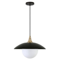Hudson&Canal Alvia 14.5" Wide Pendant with Metal/Glass Shade - Matte Black/Brass/White-Coastal design for your entryway, foyer, or kitchen