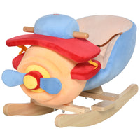 Qaba Baby Plane Design Rocking Horse - Red-Soft and sturdy rocker with built in plush seat for gentle rocking 
