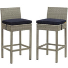 Modway Conduit Outdoor Patio Wicker Rattan Bar Stool - Light Gray Navy - Set of 2-Modern Outdoor Bar Stool