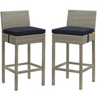 Modway Conduit Outdoor Patio Wicker Rattan Bar Stool - Light Gray Navy - Set of 2-Modern Outdoor Bar Stool