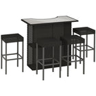 Outsunny 5 Pieces Patio Bar Set with Tempered Glass Top Bar Table and Shelves, 4 Bar Chairs - Black-5pcs rattan bar set includes 1 bar table and 4 bar stools for indoor and outdoor use