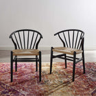 Modway Flourish Spindle Wood Dining Side Chair - Black - 2 Pack-Solid Hardwood Frame