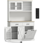 HOMCOM 69" H Pantry Cabinet with Charging Station - White-Three cabinets, two drawers, and adjustable shelves store daily essentials 