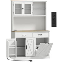 HOMCOM 69" H Pantry Cabinet with Charging Station - White-Three cabinets, two drawers, and adjustable shelves store daily essentials 