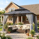 Outsunny 10 ft W x 12 ft L Double Roof Hardtop Gazebo with Nettings Curtains - Grey-Combined metal and aluminum frame provides more excellent stability and robustness
