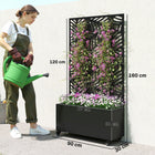 Outsunny Metal Planter Box on Wheels with 63" H Trellis - 35" L x 12" D - Monstera Leaf Cut-Outs-Drainage slots prevent water accumulation, promoting plant health 