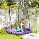 Qaba 3' Dia. Kids Saucer Swing Seat with Height Adjustable Hanging Ropes - Purple-Suitable for gardens, play areas or patios 