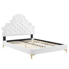 Modway Gwyneth Tufted Performance Velvet Twin Platform Bed with Gold Metal Legs - White-Twin Platform Bed