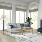 Hudson&Canal Simone 2-Light Floor Lamp with Fabric Shade - Blue/Brass/White-Rated for two 100W incandescent bulbs - 9W LED bulbs, 23W fluorescent (CFL) bulbs, or 9W self-ballasted LED bulbs, E26-base bulbs, Bulbs not included