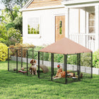 PawHut Outdoor Dog Kennel with Adjustable Height Rotating Bowls - 11.3' x 4.7' x 5.1' - Coffee-Upgraded bowl rack, adjustable and equipped with 2 bowls 