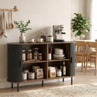 HOMCOM 55" Fluted Mid Century Sideboard Buffet Cabinet with Tambour Sliding Doors - Black Wood Grain-3-level adjustable shelves offer flexible storage for diverse items