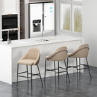 Manhattan Comfort Gracie 22" Modern Leatherette Upholstered Barstool - Tan and Black - 3 Pack-Frame and Legs Features Choice of Fully Welded Black Steel or Gold Stainless Steel