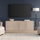 Hudson&Canal Marion Rectangular Fluted TV Stand for TV's Up to 75" - Alder White-Base is crafted of sturdy MDF materials with MDF doors with PVC accents in an Alder White colour