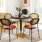 HOMCOM Round Dining Table with Faux Marble Top for Kitchen - Black-Spacious round tabletop accommodates food and drinks