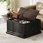 HOMCOM Lift Top Coffee Table with Charging Station and Storage - Black-Two AC outlets, a USB port, and a USB-C port, convenient for charging your devices