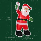 HOMCOM 8' Lit Inflatable Santa with Candy Cane Christmas Yard Decoration-Includes 8 stakes, 4 drawstrings and 2 sandbags to keep it anchored on windy nights 
