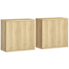HOMCOM 30.7" Fluted Sideboard Buffet Cabinet with Push-to-Open Door - Oak - Set of 2-Two-piece set allows flexible placement and maximizes storage in any room