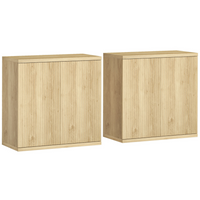 HOMCOM 30.7" Fluted Sideboard Buffet Cabinet with Push-to-Open Door - Oak - Set of 2-Two-piece set allows flexible placement and maximizes storage in any room