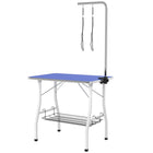 PawHut Dog Grooming Table with Adjustable Arm - Blue-Adjustable grooming arm ranges from 5.9" -31.5" H (15-80 cm), includes two leashes