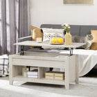 HOMCOM Lift Top Coffee Table with Hidden Storage and Open Shelves - Oak-Spacious rising tabletop creates a comfortable working area
