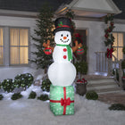 GEMMY Airblown Inflatable Christmas Snowman on Gift Box - 83"-Includes stakes and tethers