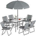Outsunny 8 Pieces Patio Table and Chairs Set with Umbrella for Garden - Grey-Ergonomic S-curved sun chair supports the body from head to toe