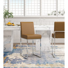 Manhattan Comfort Element 16.34" Modern Faux Leather Upholstered Counter Stool - Camel and Polished Chrome - 3 Pack-Open Industrial Design Stainless Steel Metal Frame Base with Chrome Finish